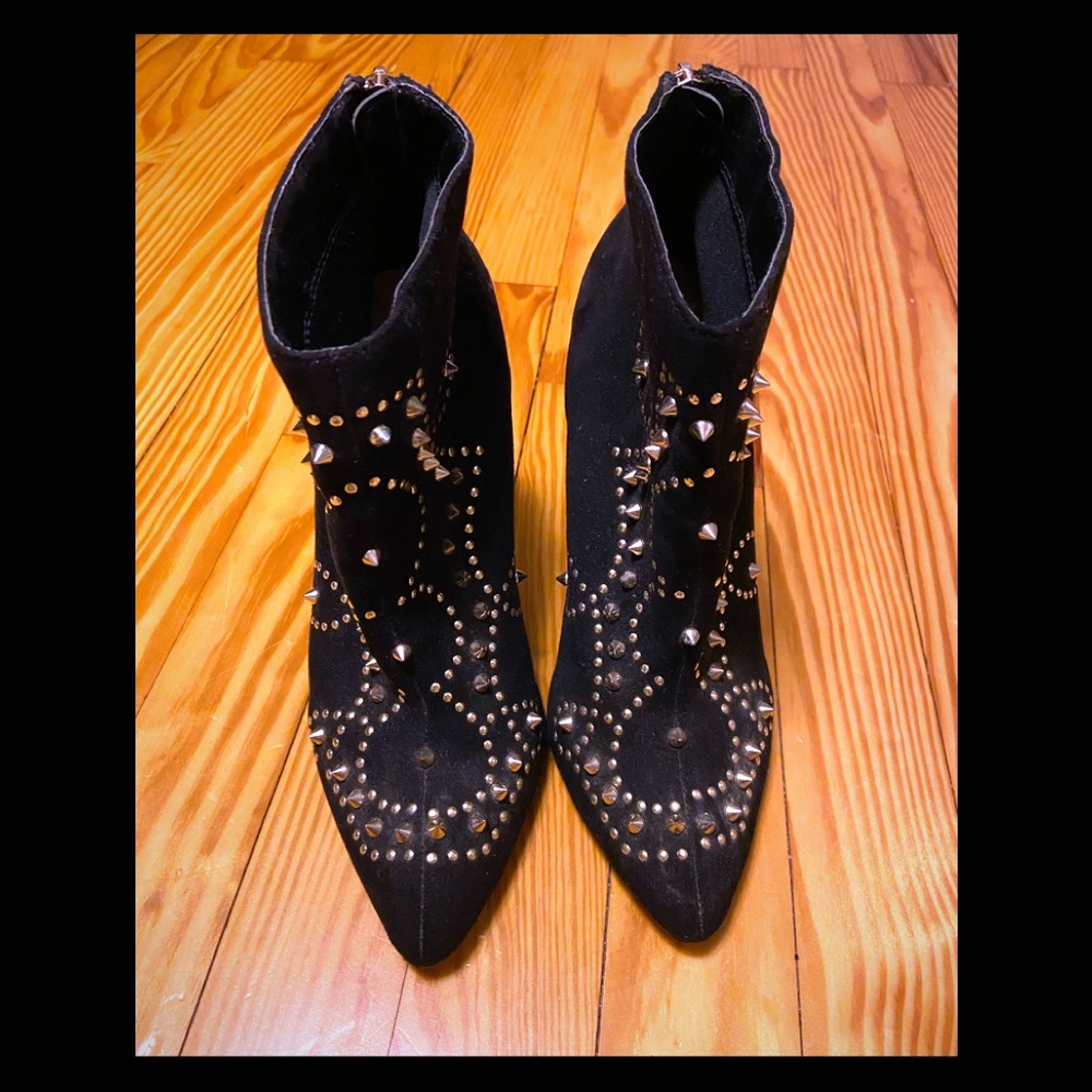 Black suede studded booties